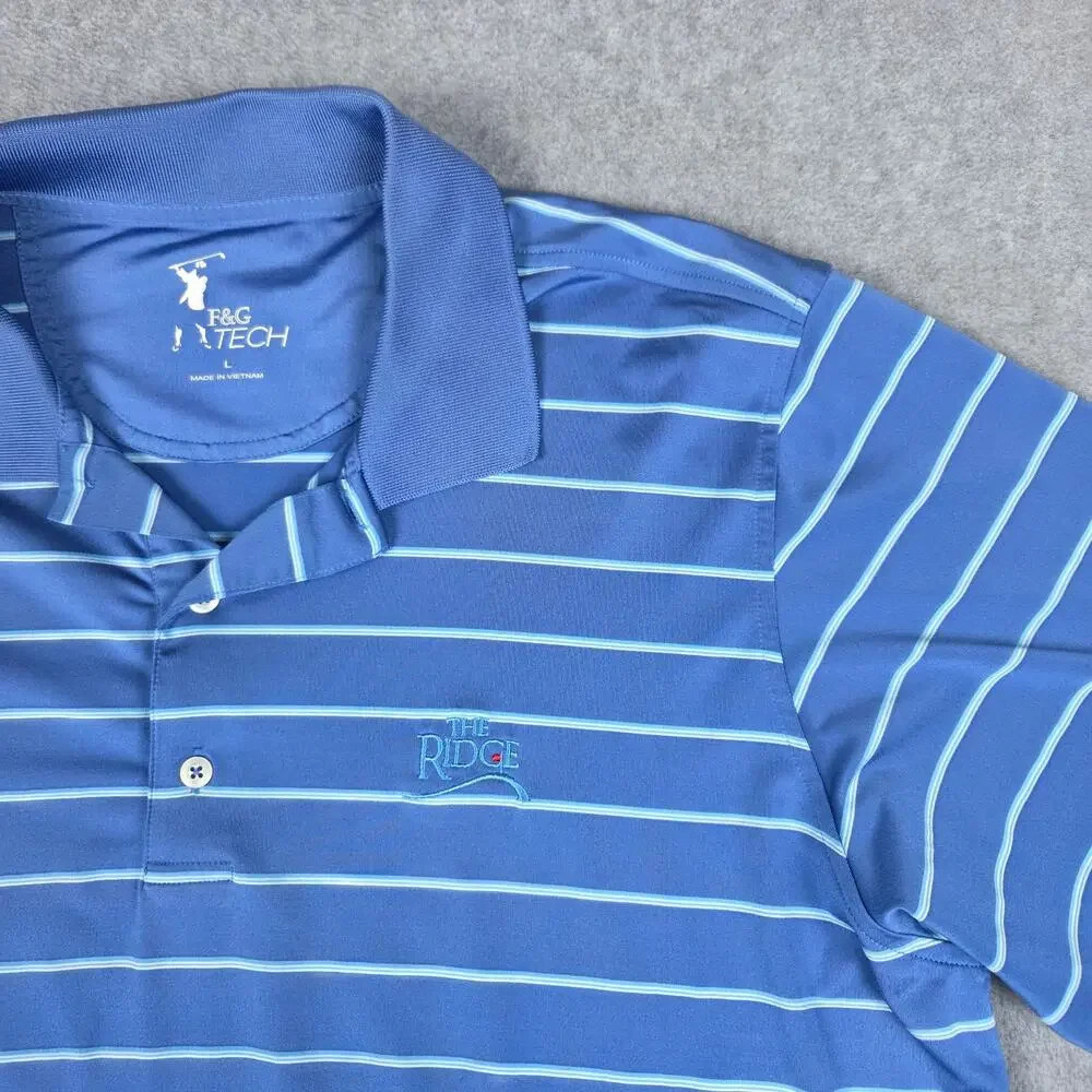 Fairway & Greene F&G Tech Large Blue Stripe Golf Polo Shirt The Ridge Logo - Picture 4 of 10